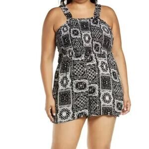 NEW BP Women’s Plus Size 4X Black Bandana Printed Romper Shorts